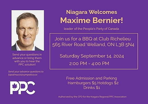 Niagara Welcomes Maxime Bernier, Sept 14, 2024