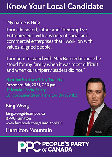 Hamilton Mountain Candidate , Bing Wong, 1st Town Hall